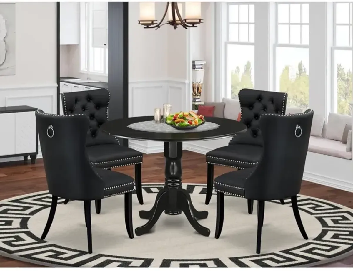 5 Piece Modern Dining Table Set Consists of a Round Kitchen Table with Dropleaf