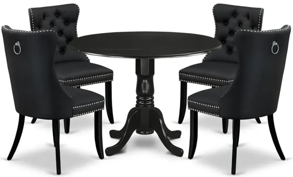 5 Piece Modern Dining Table Set Consists of a Round Kitchen Table with Dropleaf