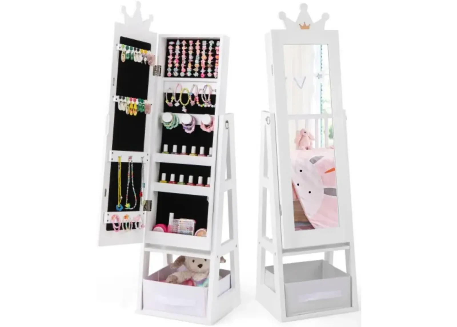 Free-Standing Full Length Kids Jewelry Armoire Cabinet with Storage Capacity