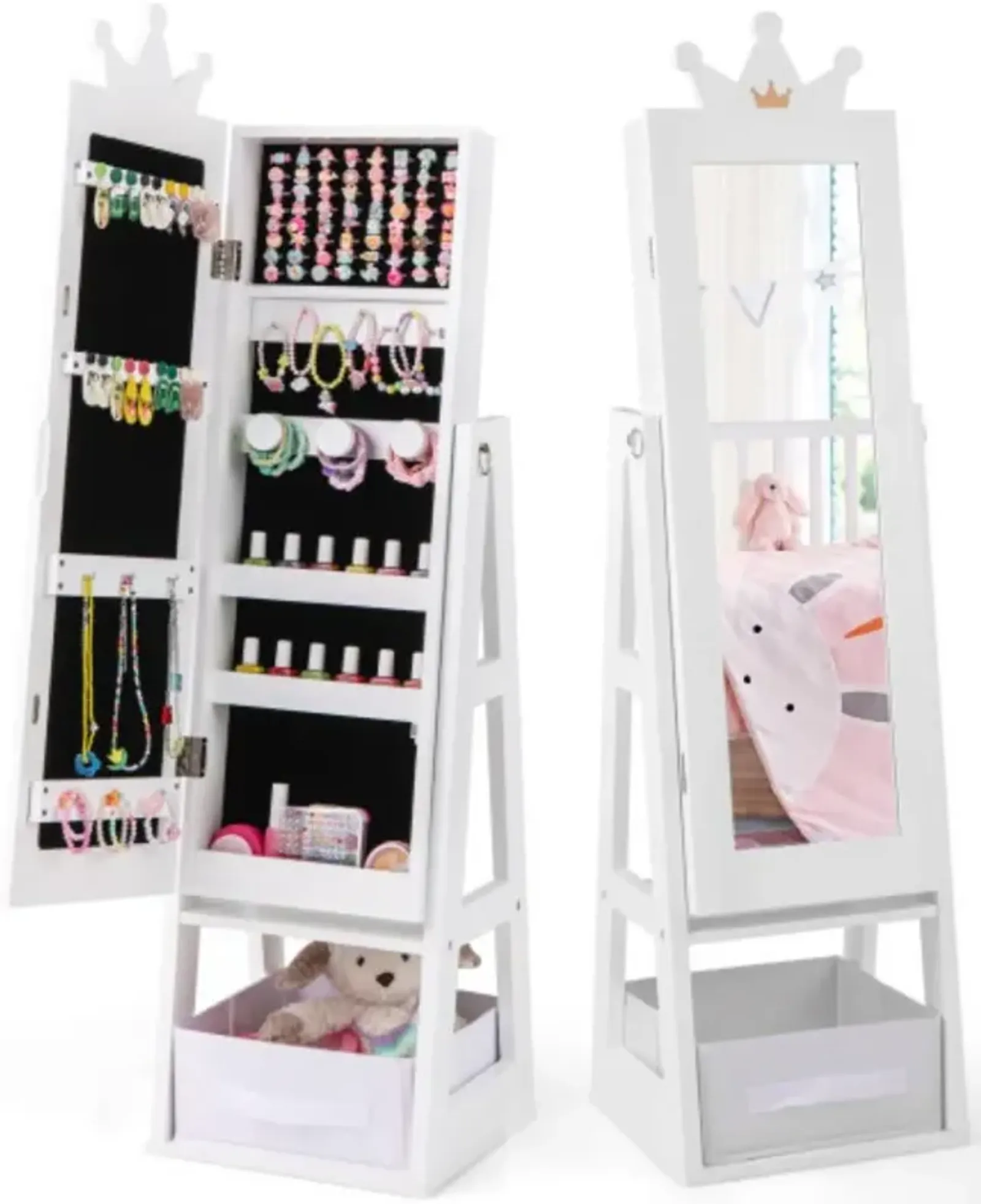 Free-Standing Full Length Kids Jewelry Armoire Cabinet with Storage Capacity