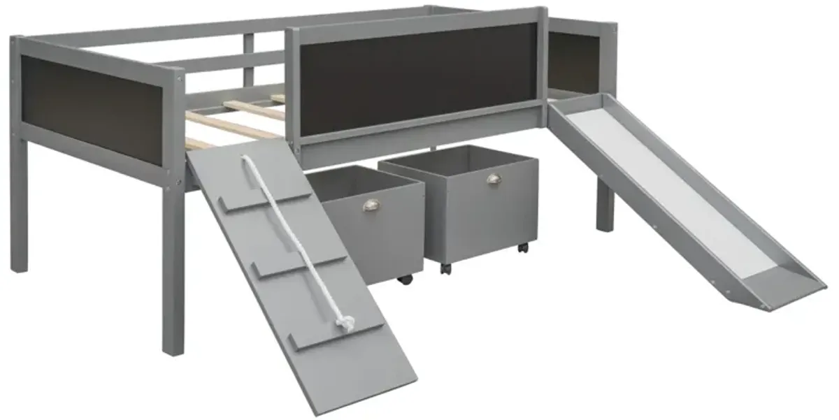 Twin size Loft Bed Wood Bed with Two Storage Boxes