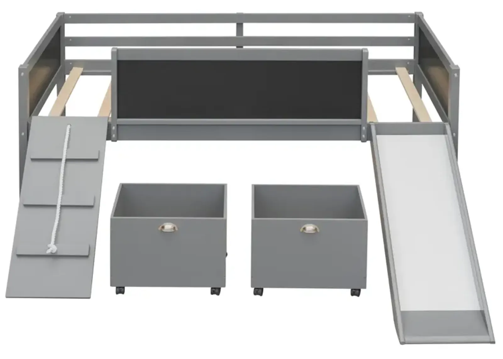 Twin size Loft Bed Wood Bed with Two Storage Boxes