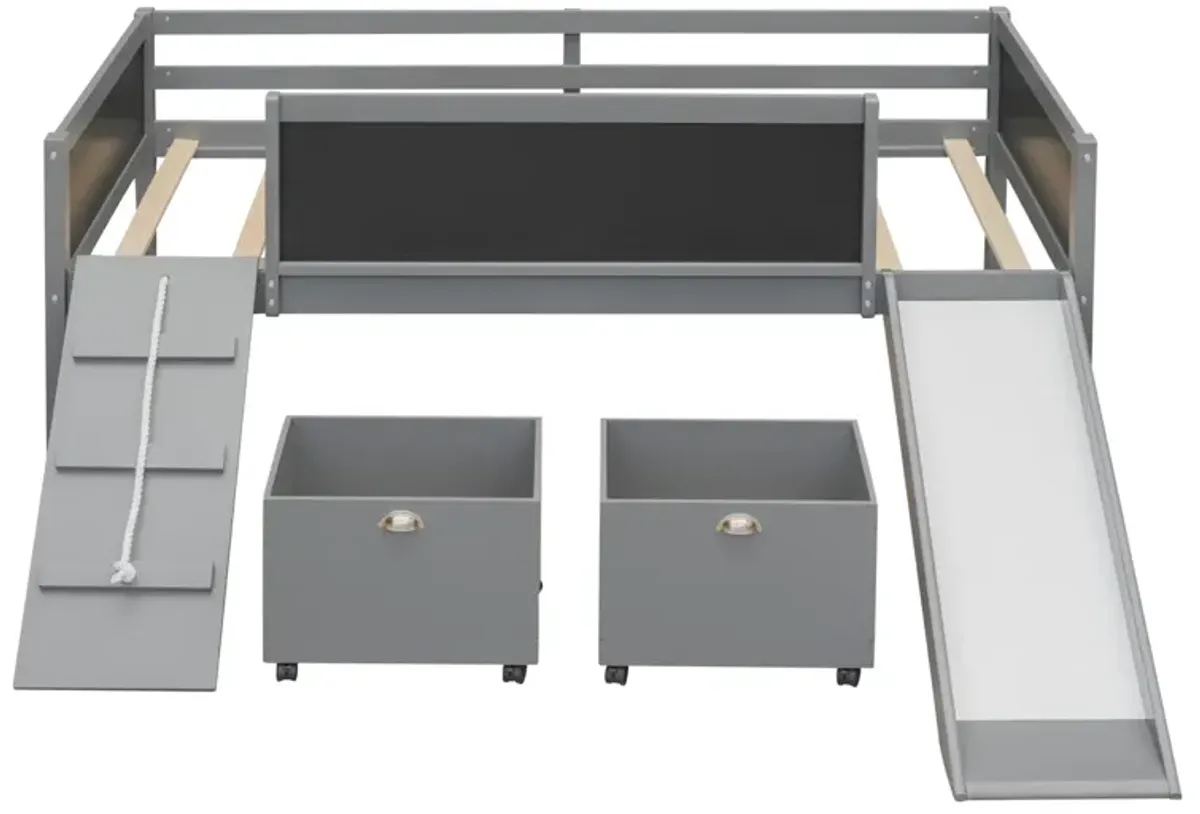 Twin size Loft Bed Wood Bed with Two Storage Boxes