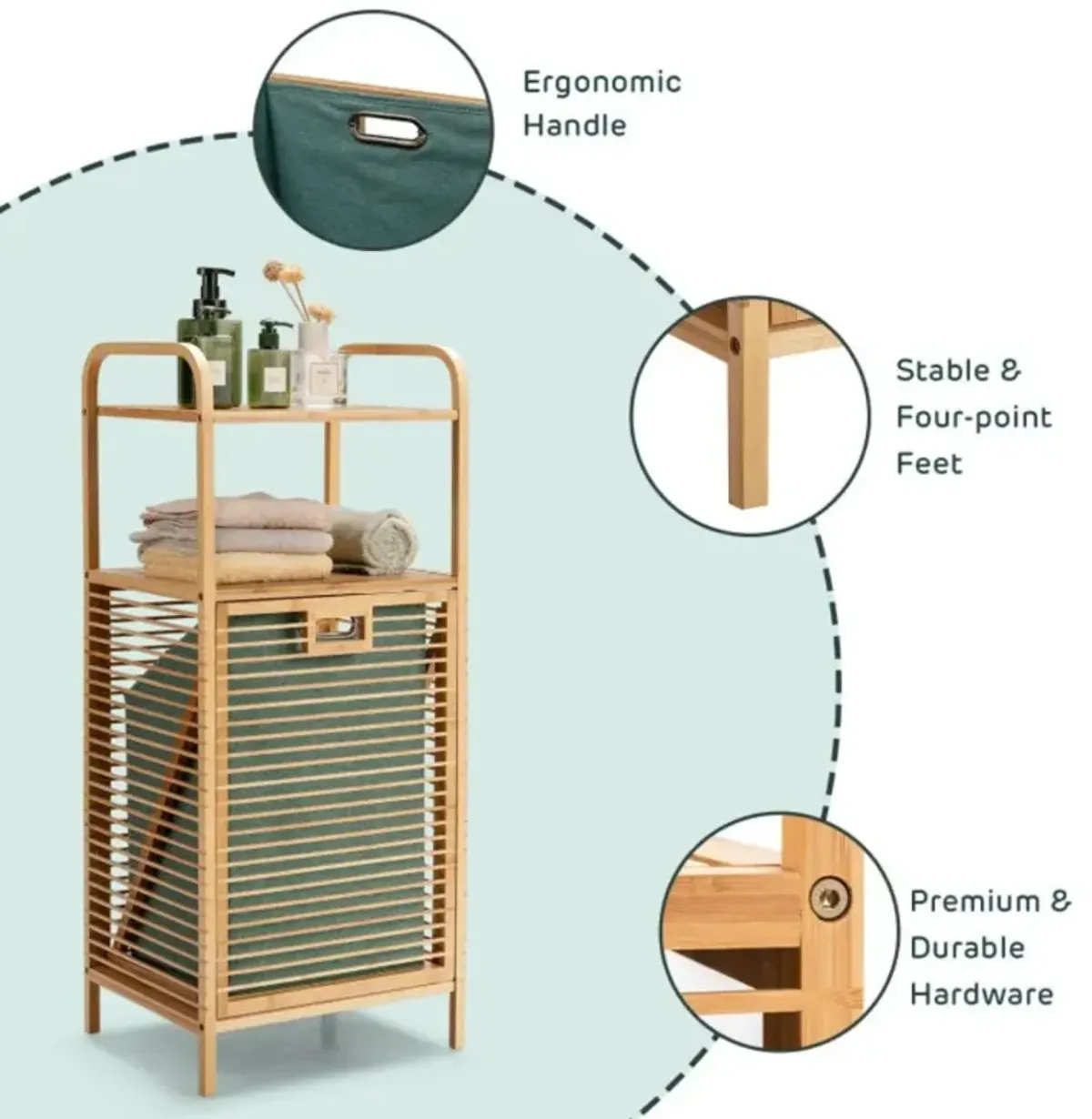 Hivvago Tilt-out Bamboo Laundry Hamper  with 2-Tier Shelf and Removable Liner