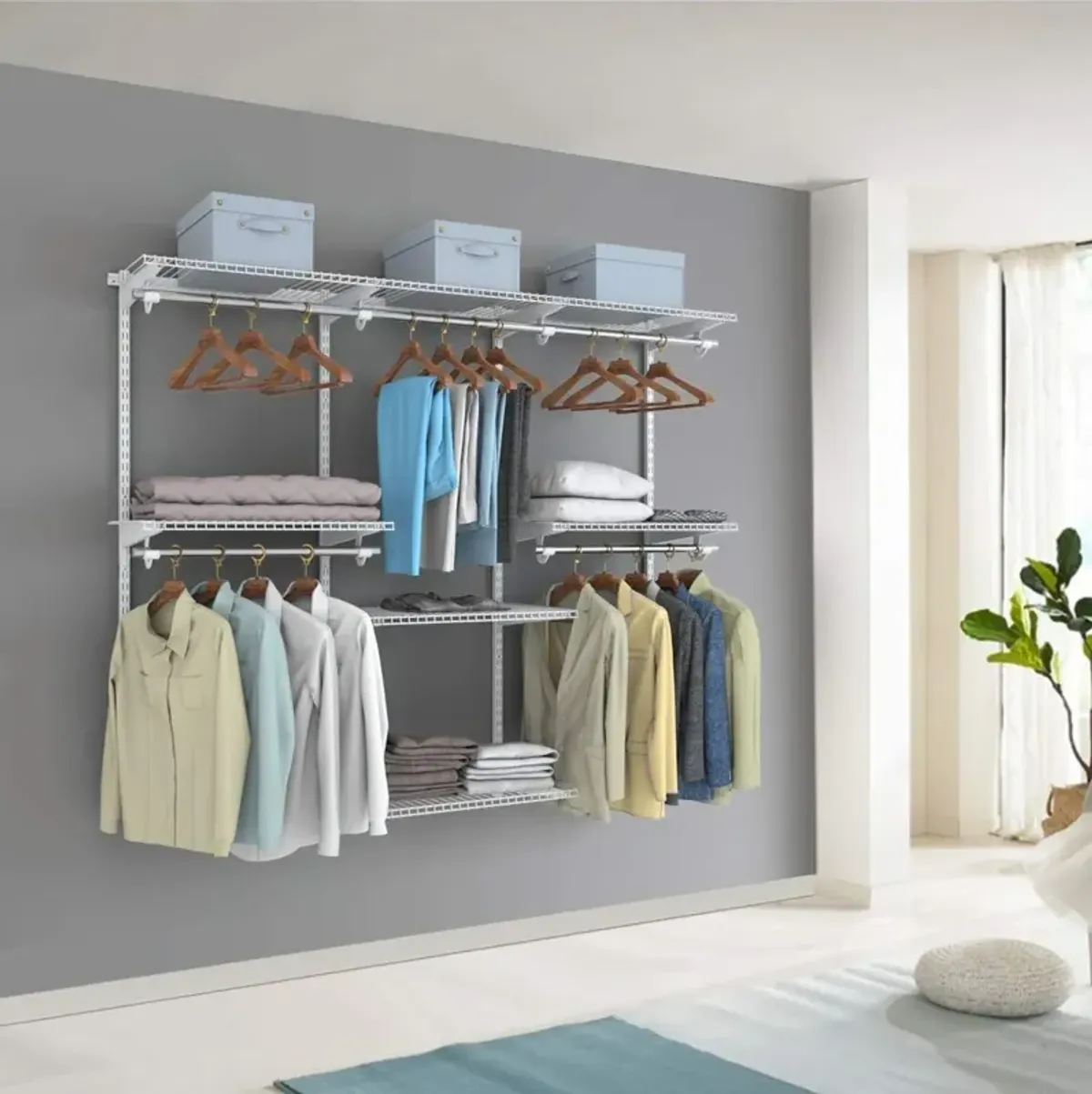 Adjustable Wall Mounted Closet Rack System with Shelf