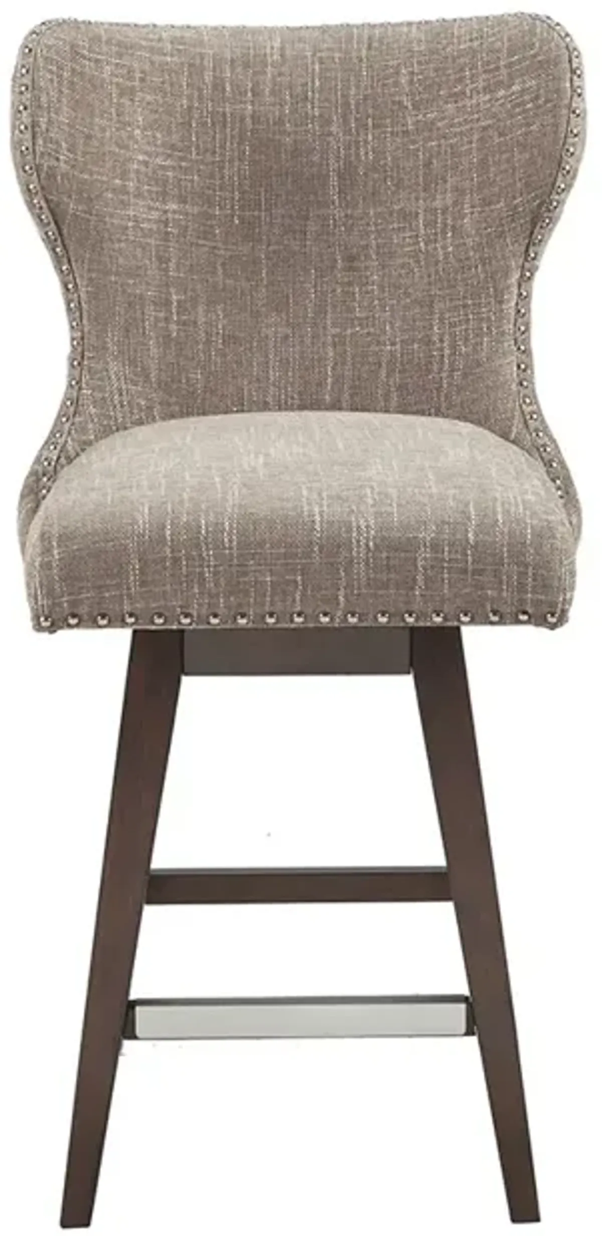 Gracie Mills Vargas Upholstered High Wingback Button Tufted 27' Swivel Counter Stool with Nailhead Accents