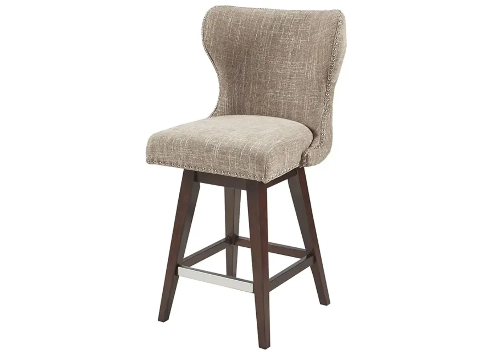 Gracie Mills Vargas Upholstered High Wingback Button Tufted 27' Swivel Counter Stool with Nailhead Accents