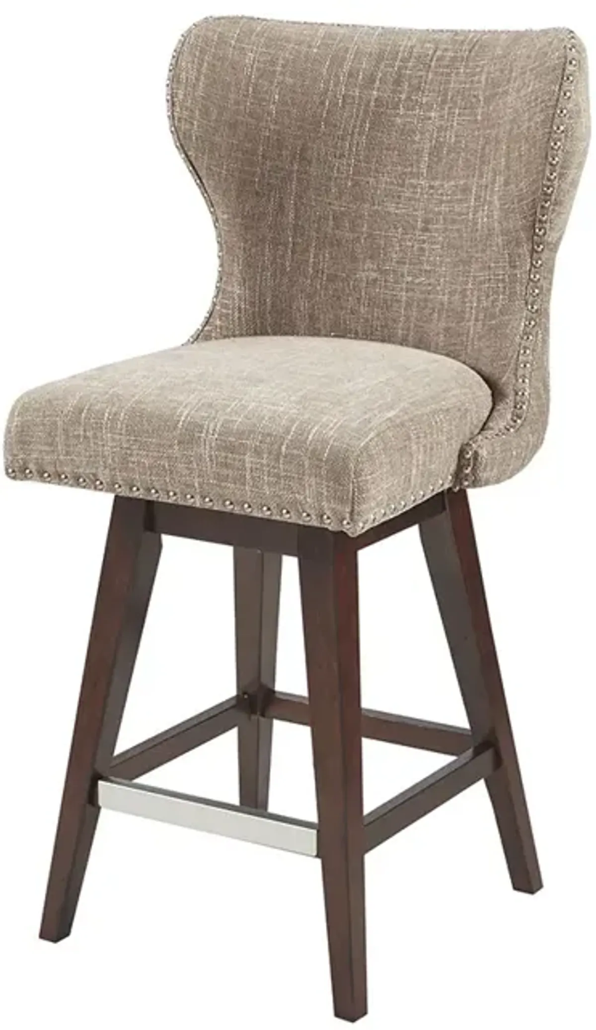 Gracie Mills Vargas Upholstered High Wingback Button Tufted 27' Swivel Counter Stool with Nailhead Accents