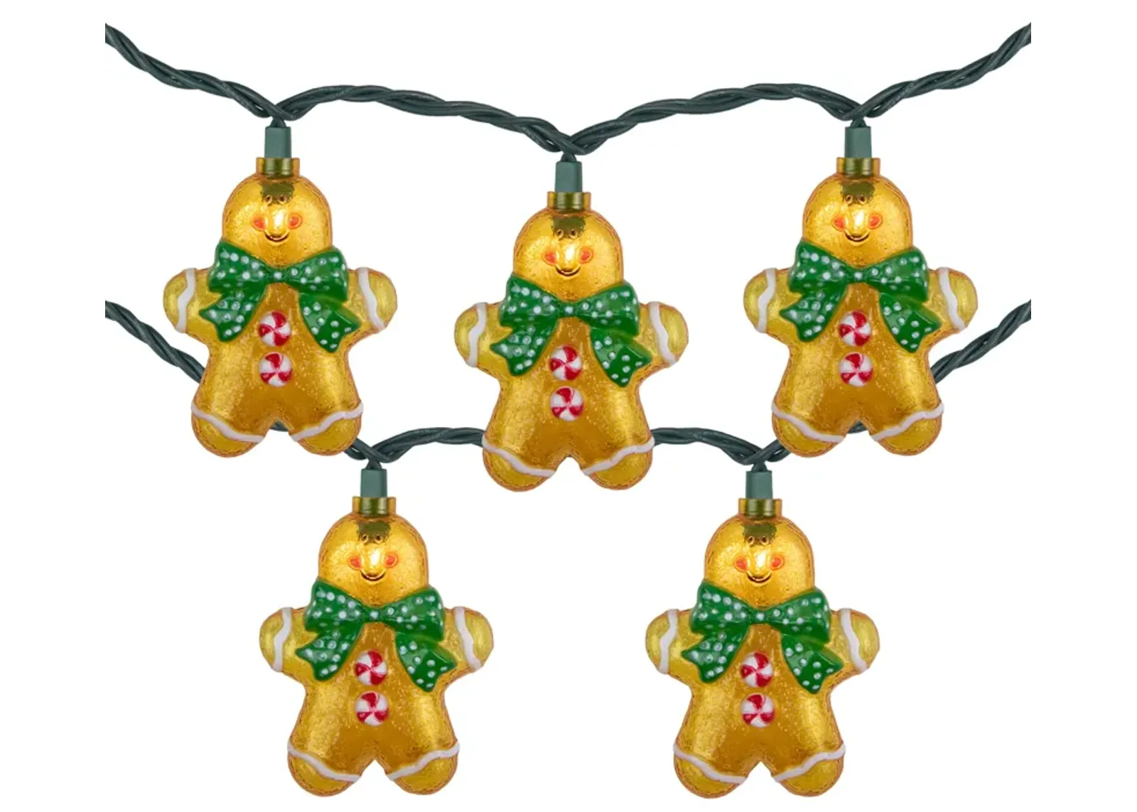 10ct Gingerbread Man Christmas Lights  Clear Lights  Green Wire