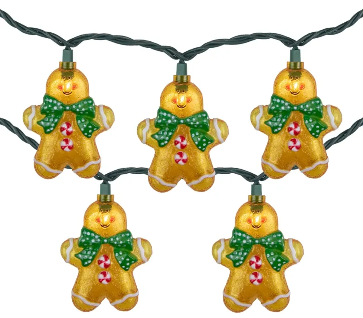 10ct Gingerbread Man Christmas Lights  Clear Lights  Green Wire