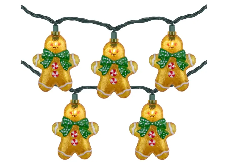 10ct Gingerbread Man Christmas Lights  Clear Lights  Green Wire