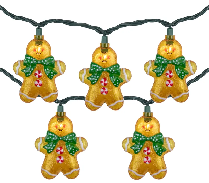 10ct Gingerbread Man Christmas Lights  Clear Lights  Green Wire