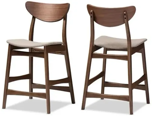 Fabric Upholstered Walnut Wood Finishing 24-Inches Counter Stool (Set of 2)