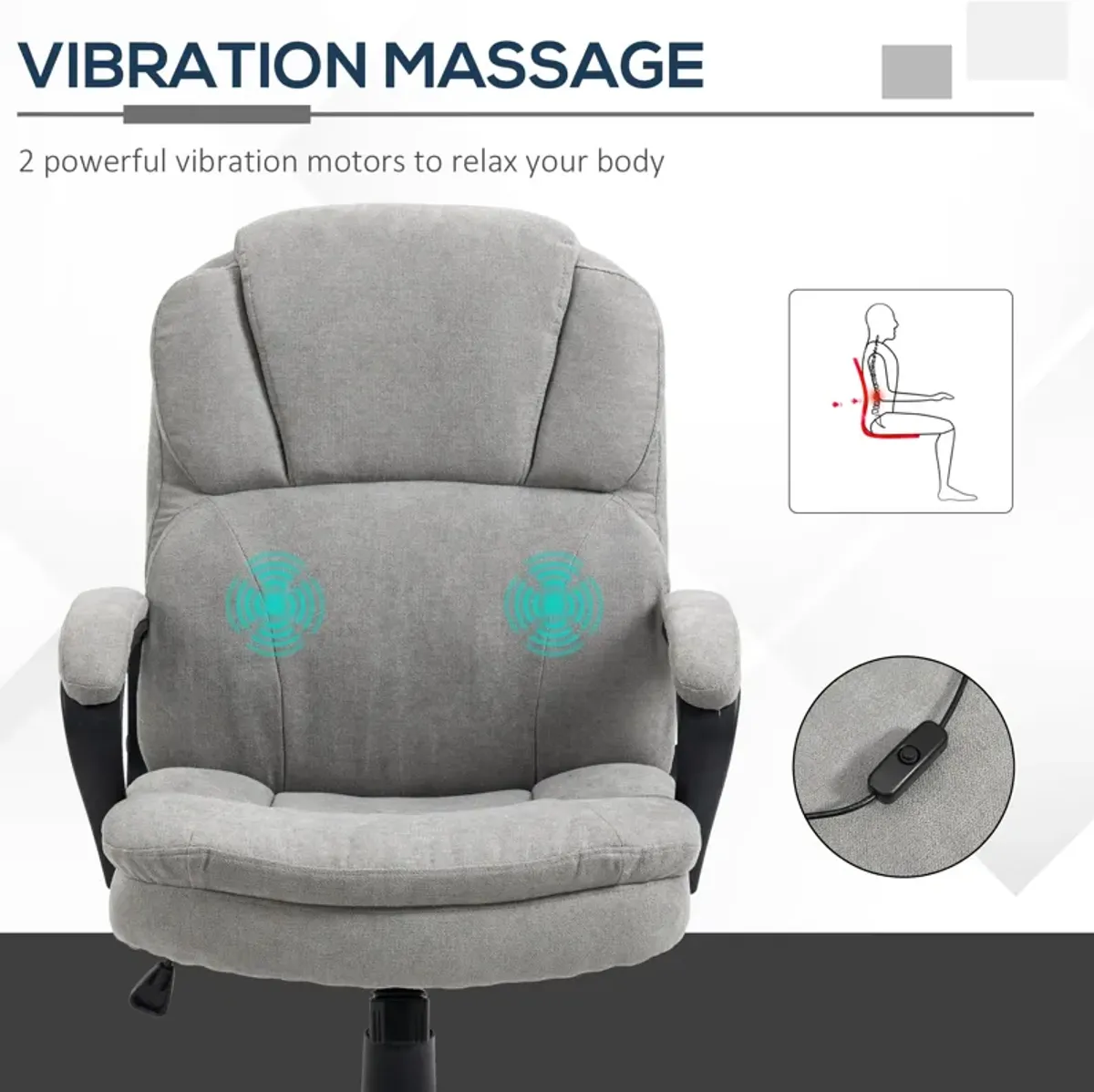 Light Gray Office Comfort: Massage Desk Chair with USB & Vibration Points