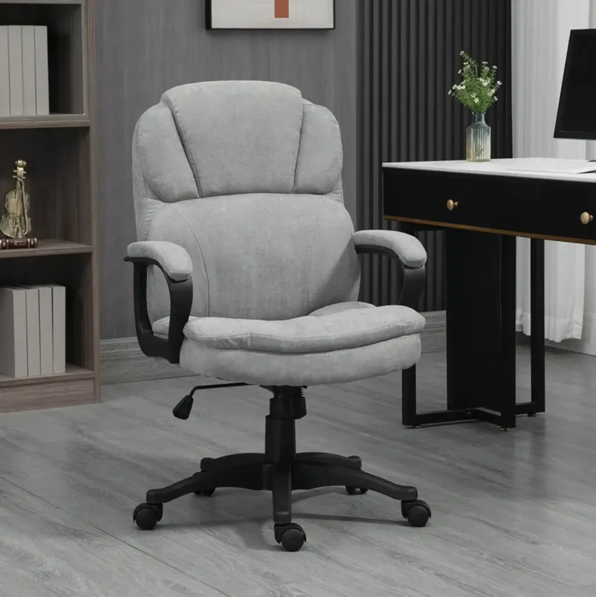 Light Gray Office Comfort: Massage Desk Chair with USB & Vibration Points