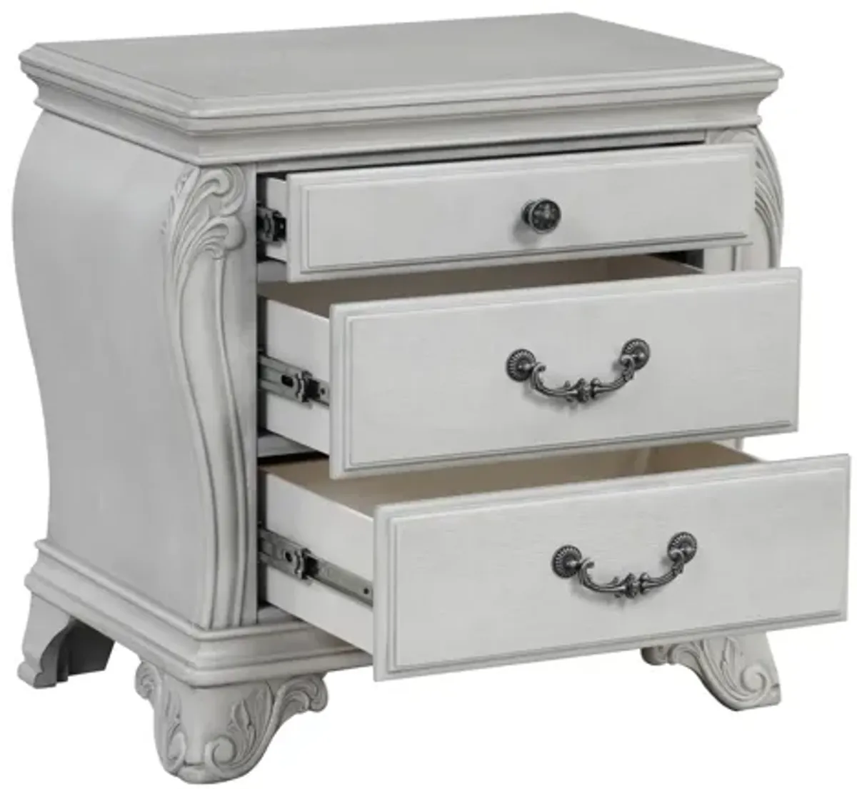 Api 29 Inch Nightstand, 3 Drawers, 2 Drop Handles, Classic Mist Gray - Benzara