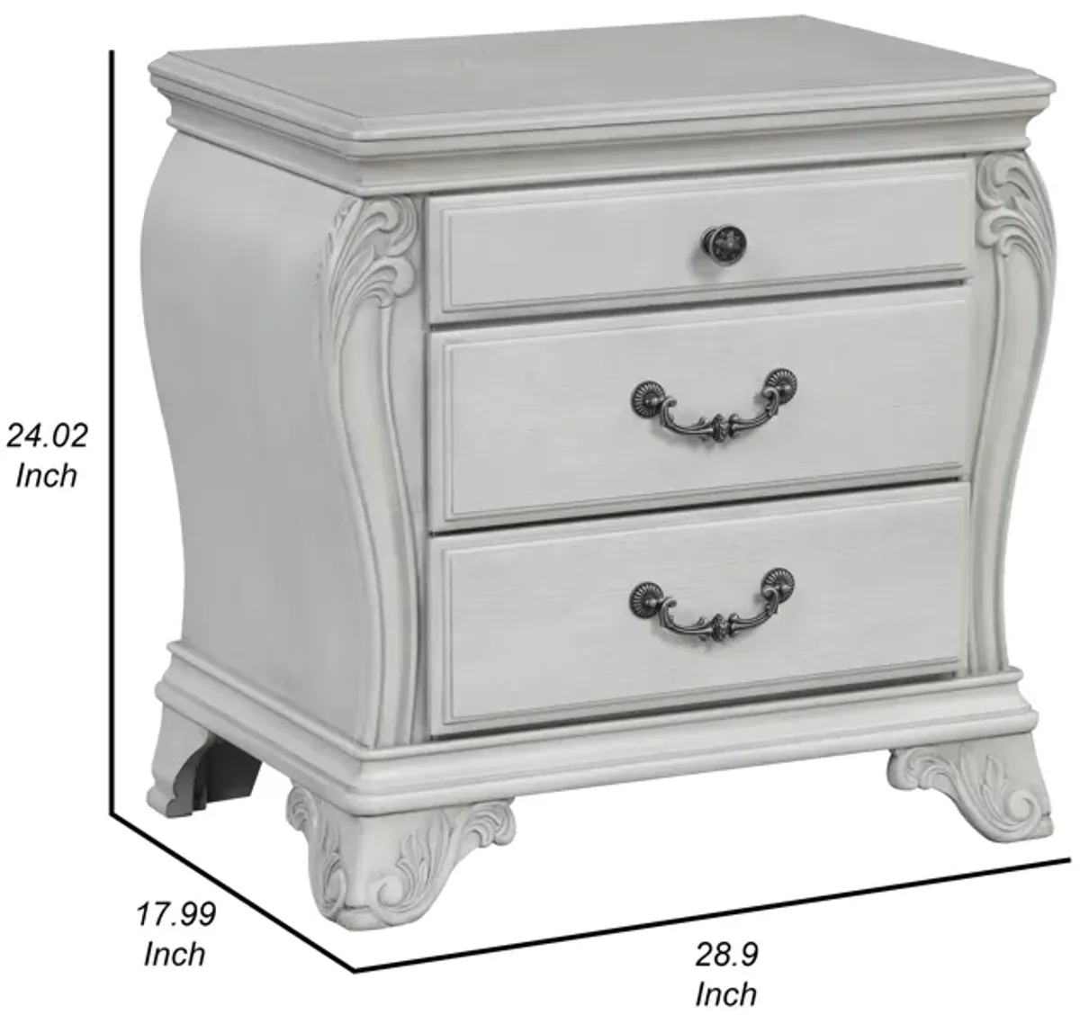 Api 29 Inch Nightstand, 3 Drawers, 2 Drop Handles, Classic Mist Gray - Benzara