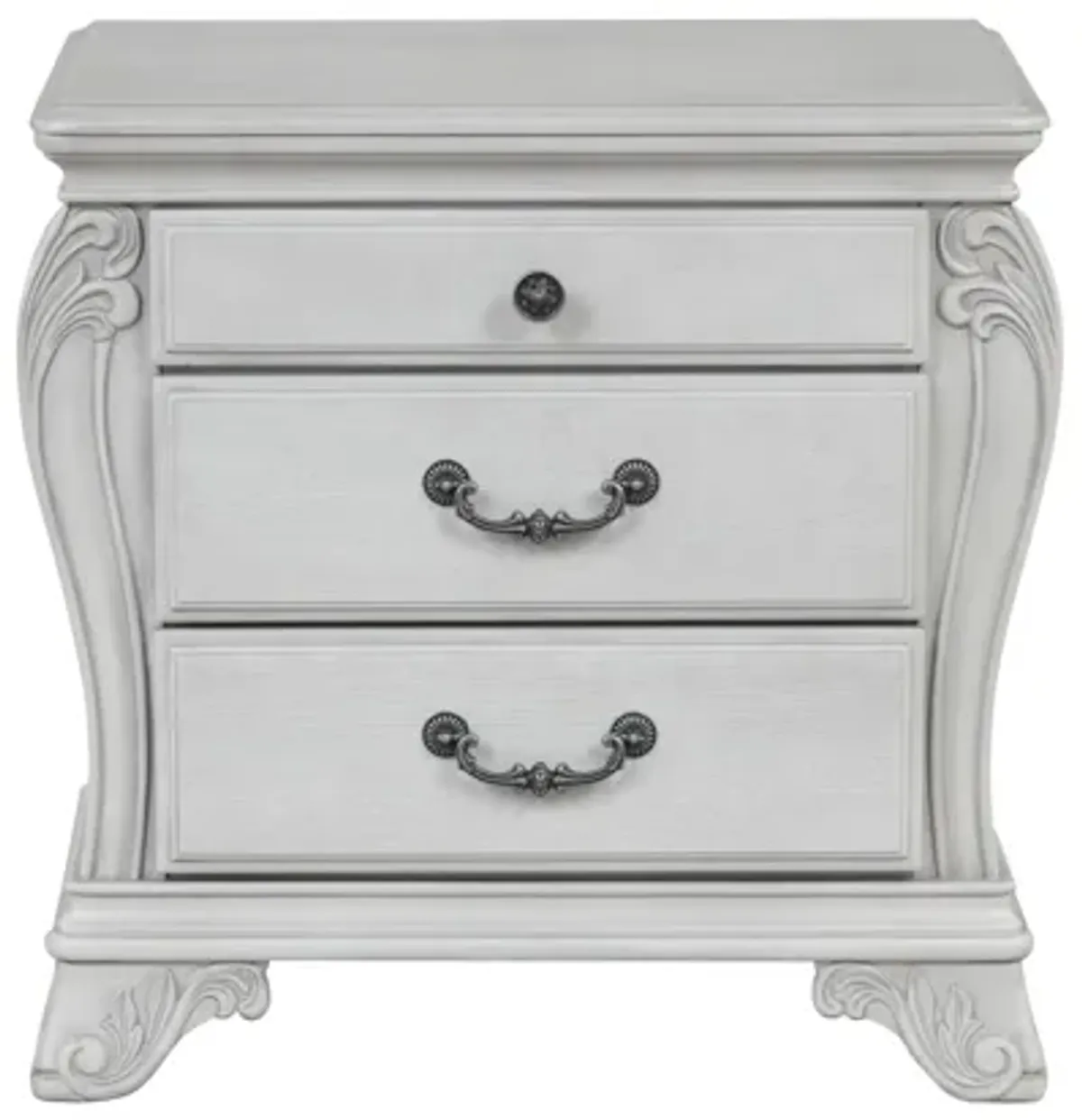 Api 29 Inch Nightstand, 3 Drawers, 2 Drop Handles, Classic Mist Gray - Benzara