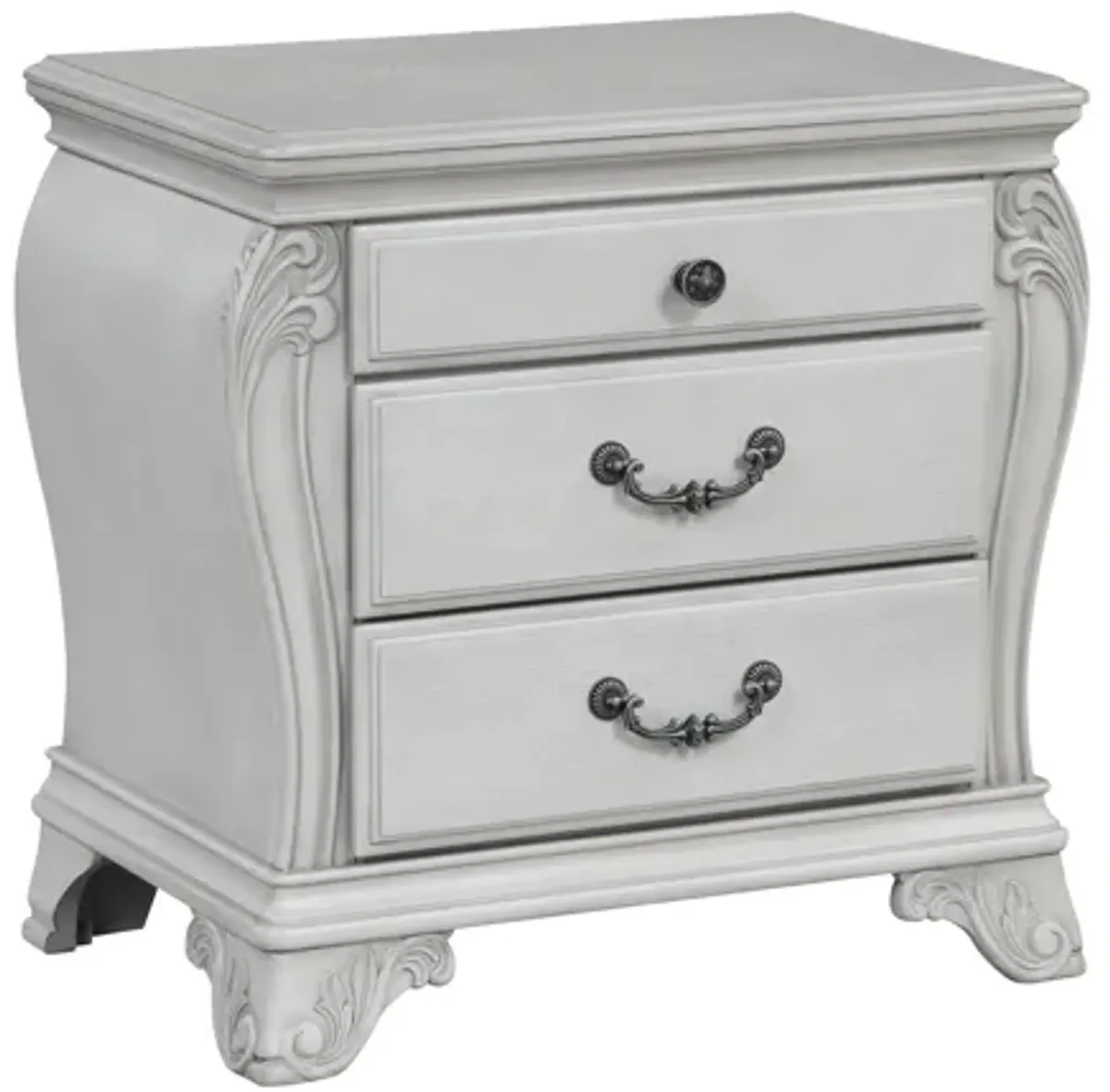 Api 29 Inch Nightstand, 3 Drawers, 2 Drop Handles, Classic Mist Gray - Benzara