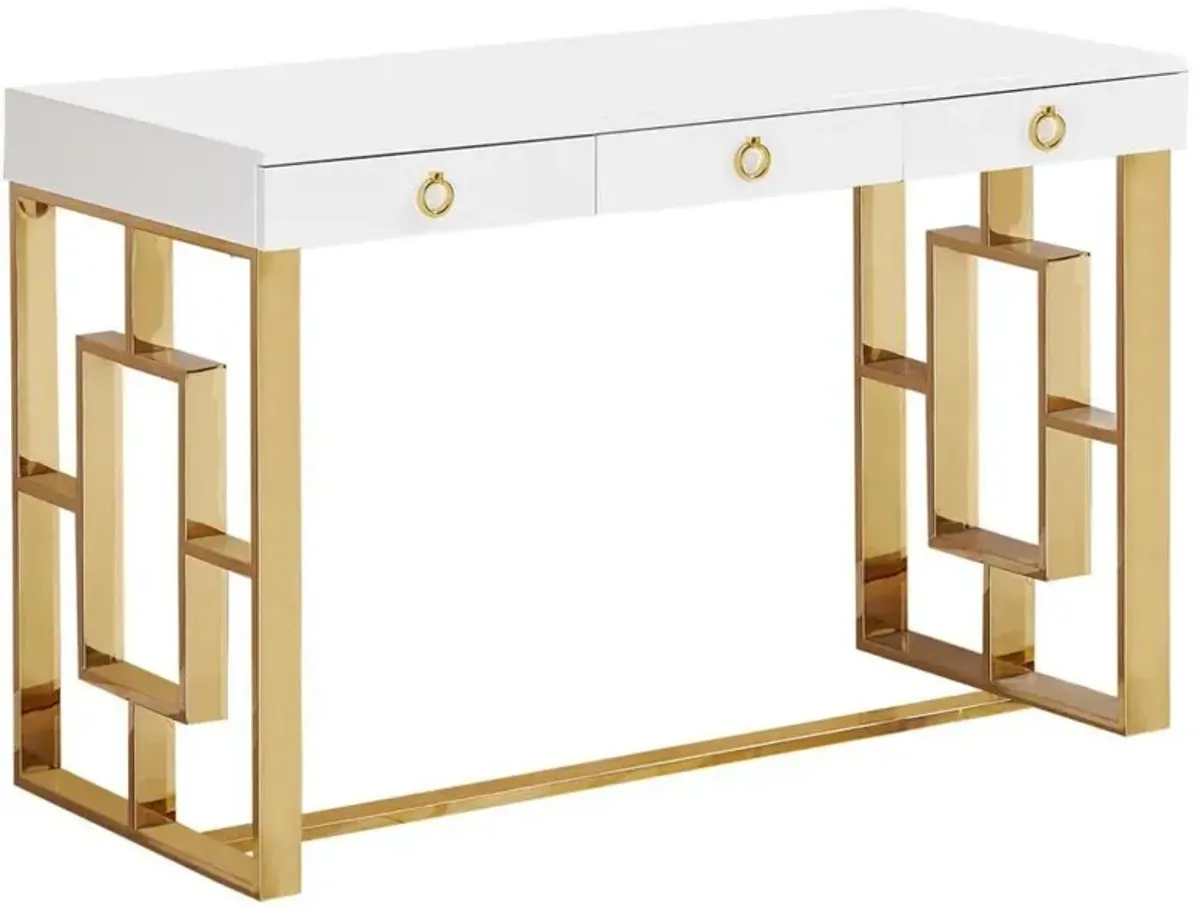 Best Master Furniture Best Master Brooks 3-Drawer Wood and Stainless Steel Frame Writing Desk - Gold