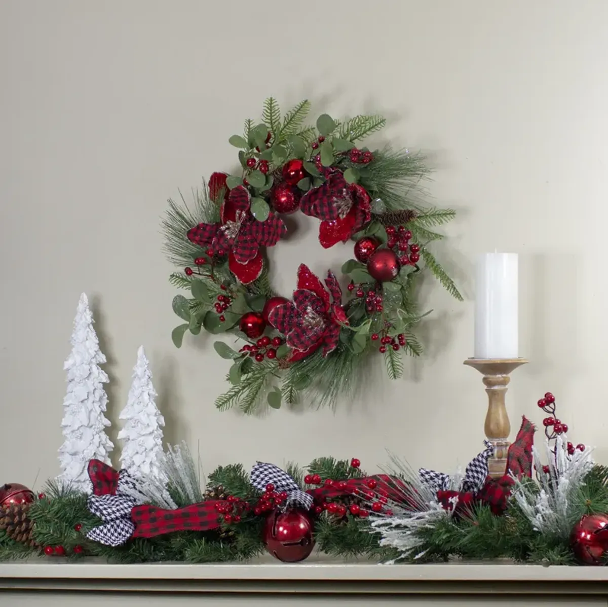 Magnolia and Red Berries Artificial Christmas Wreath - 22-Inch  Unlit