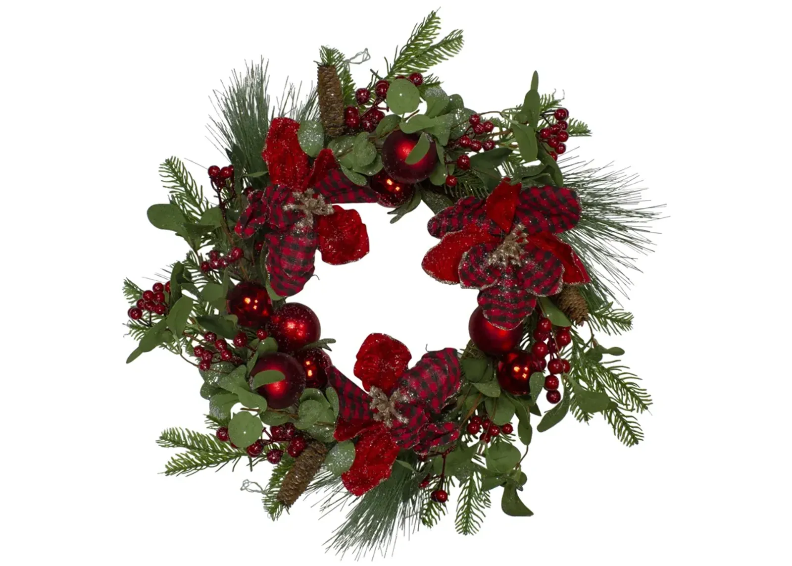 Magnolia and Red Berries Artificial Christmas Wreath - 22-Inch  Unlit