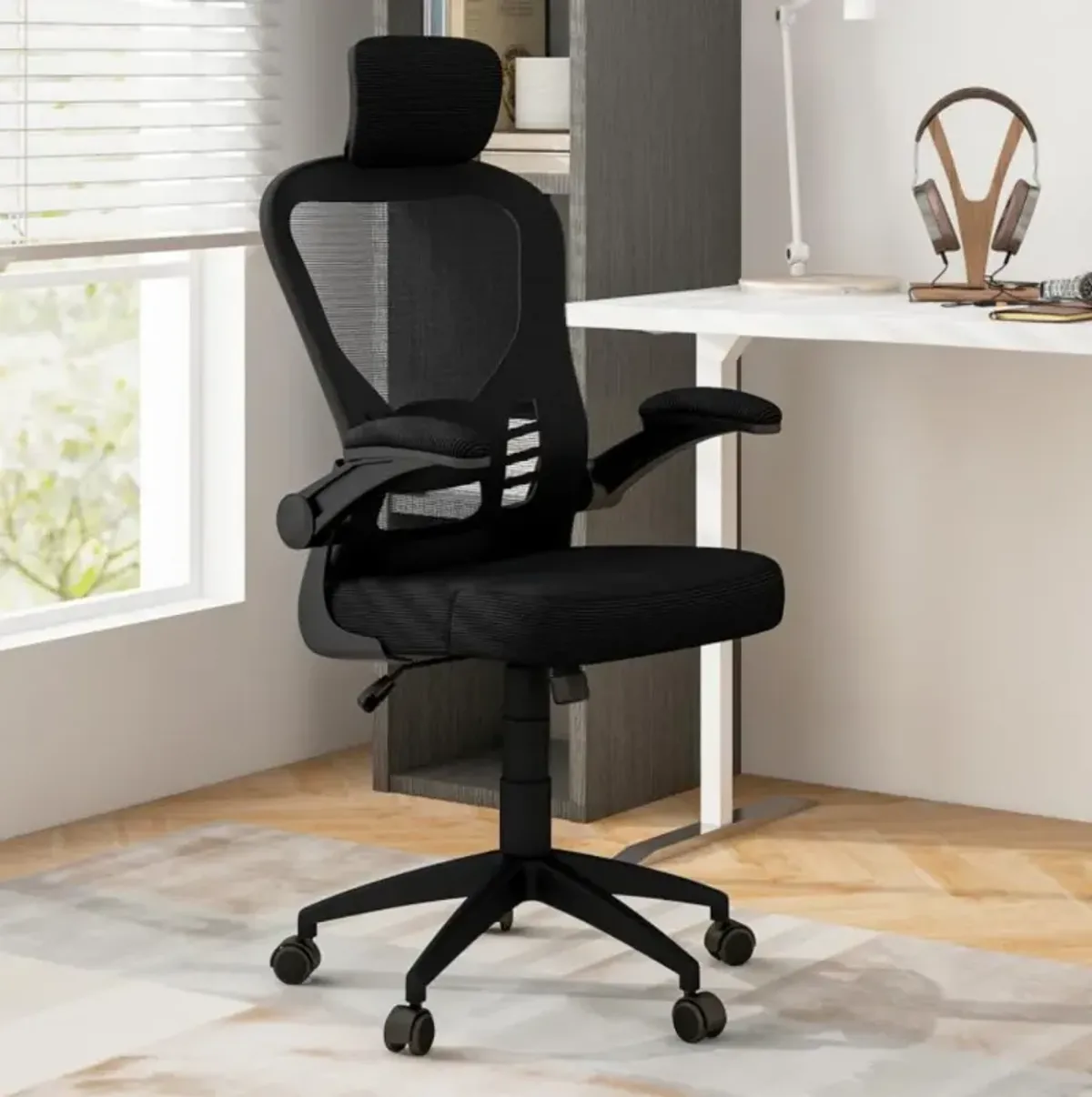 Ergonomic Mesh Office Chair with Adjustable Height for Home Office-Black