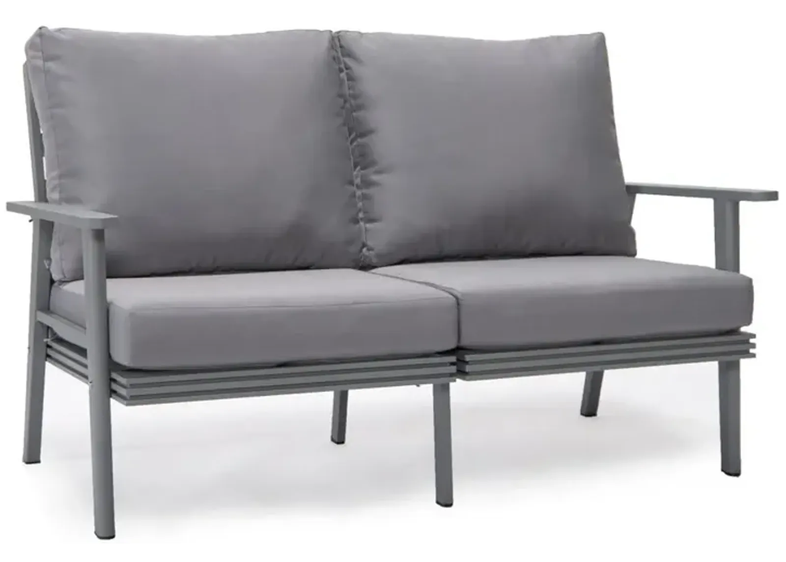 LeisureMod Outdoor Patio Loveseat with Gray Aluminum Frame