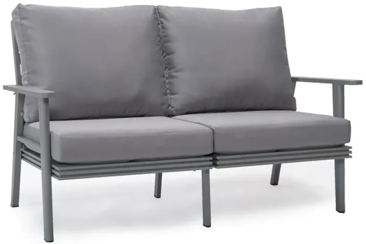 LeisureMod Outdoor Patio Loveseat with Gray Aluminum Frame