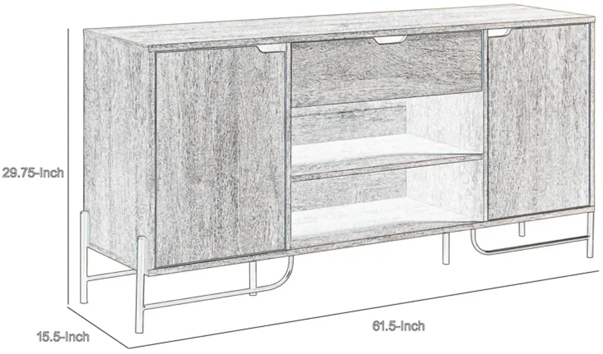 Bery 62 Inch TV Media Entertainment Console, 2 Cabinets, 1 Drawer, White - Benzara