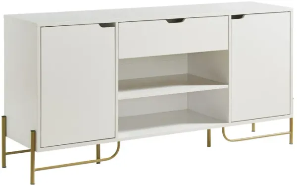 Bery 62 Inch TV Media Entertainment Console, 2 Cabinets, 1 Drawer, White - Benzara