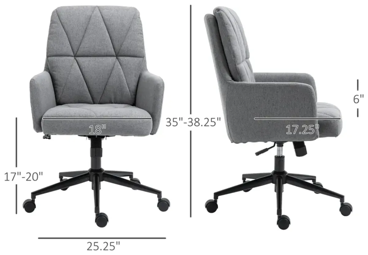 Grey Office Comfort: Linen Fabric Swivel Chair with Wheels