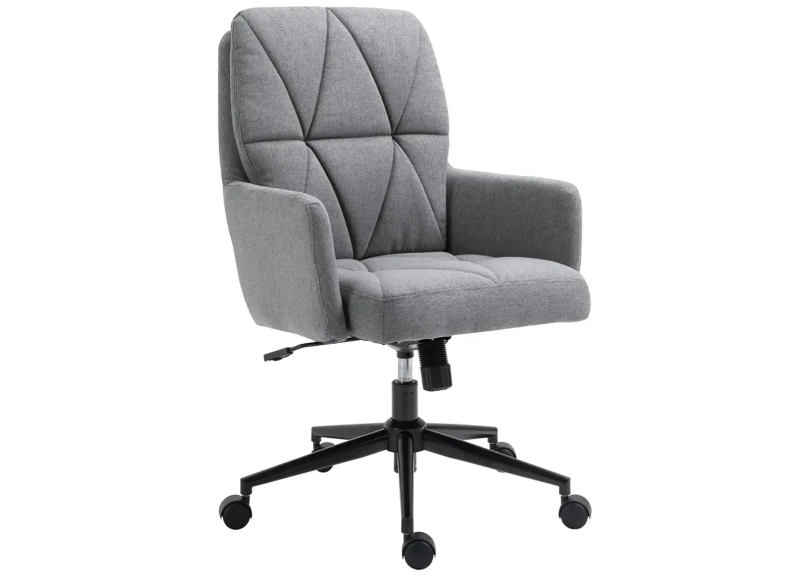 Grey Office Comfort: Linen Fabric Swivel Chair with Wheels