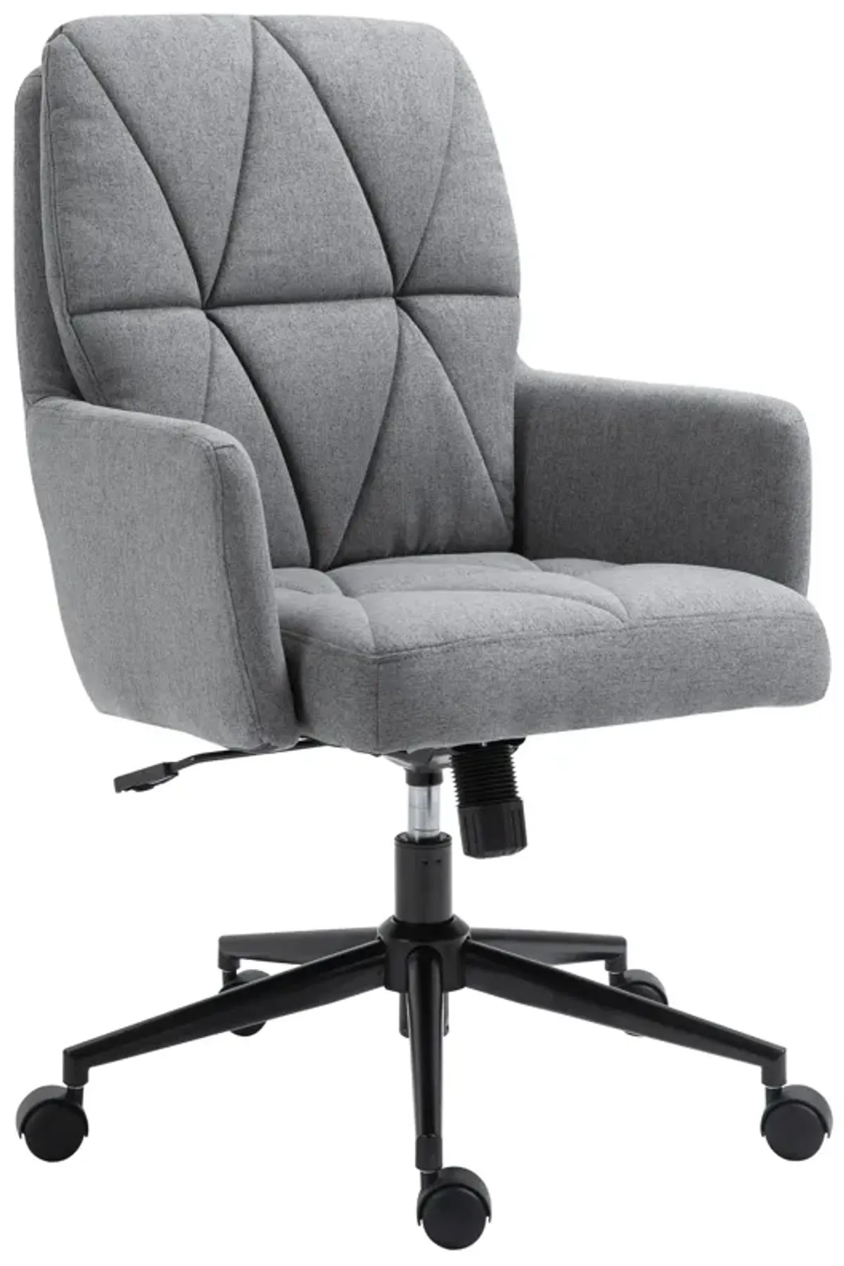 Grey Office Comfort: Linen Fabric Swivel Chair with Wheels