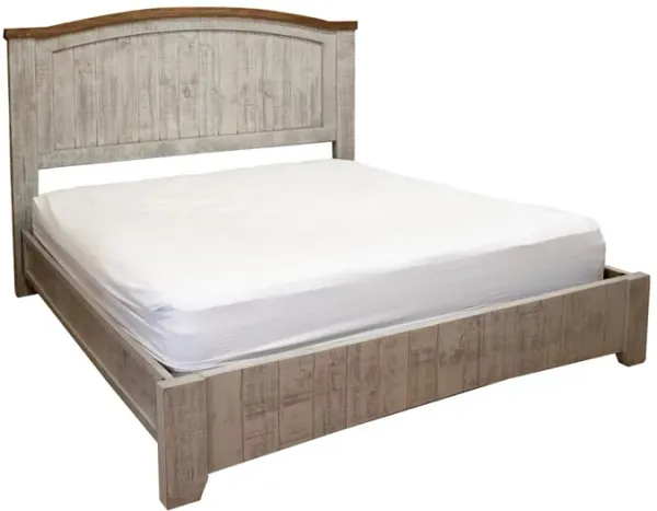 Ata Queen Size Bed, Raised Panel Headboard, Brown, Gray Solid Pine Wood - Benzara