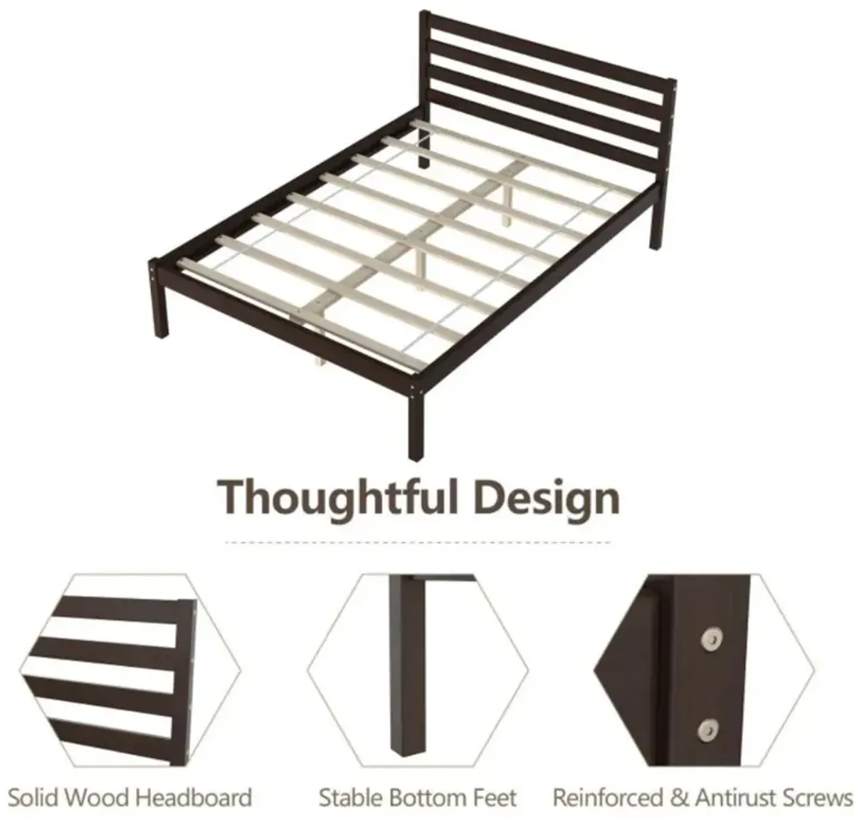 Hivvago Modern Bed Frame with Wooden Headboard and Plywood Slat Support