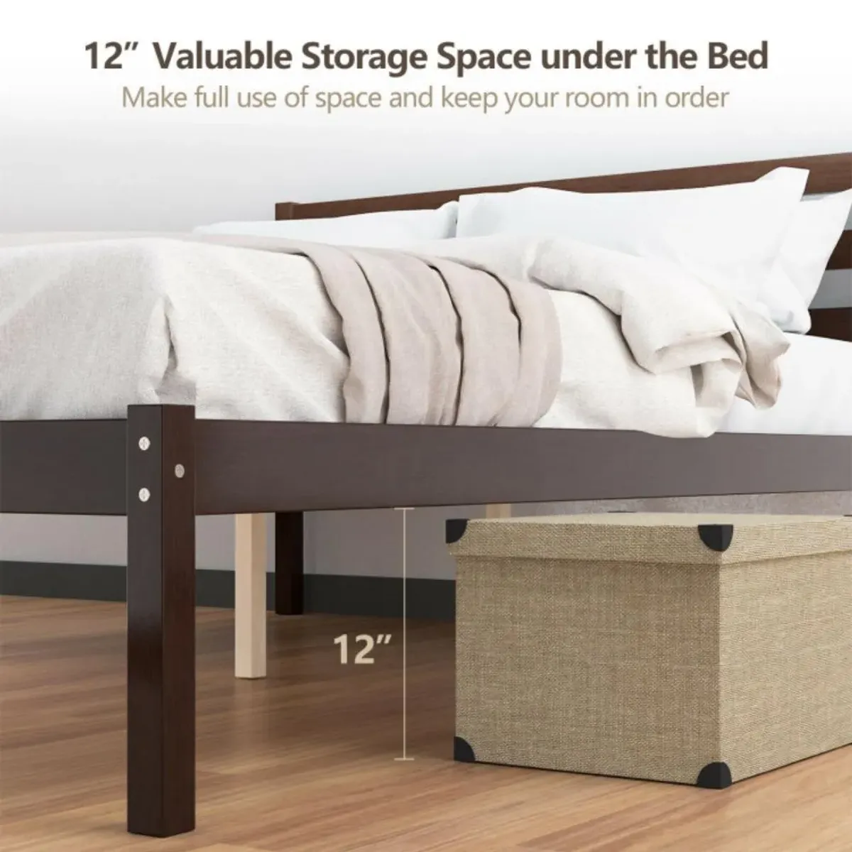 Hivvago Modern Bed Frame with Wooden Headboard and Plywood Slat Support