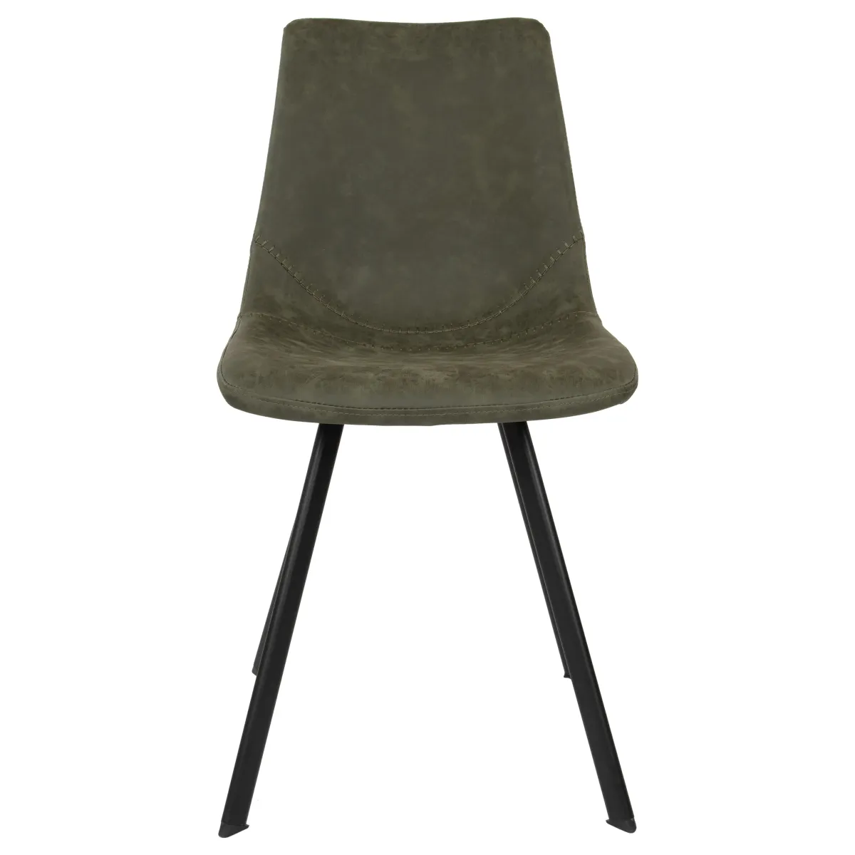 LeisureMod Markley Leather Dining Chair With Metal Legs in Olive Green