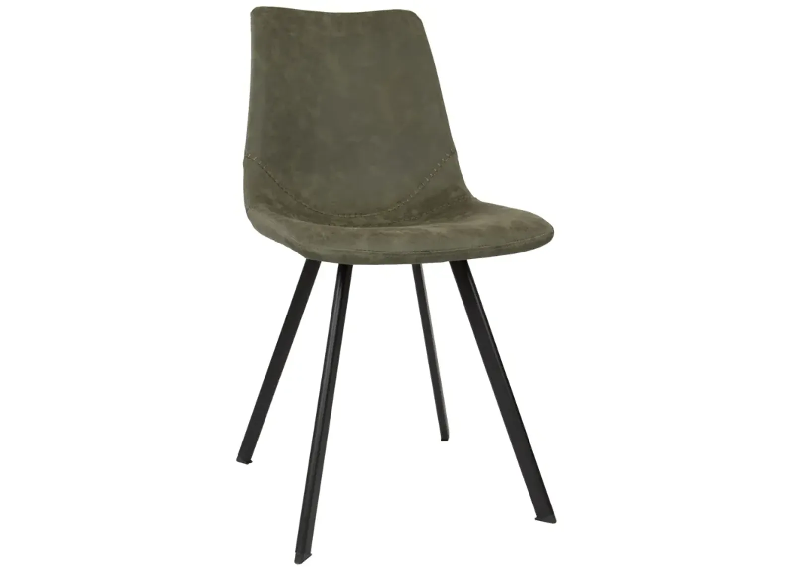 LeisureMod Markley Leather Dining Chair With Metal Legs in Olive Green