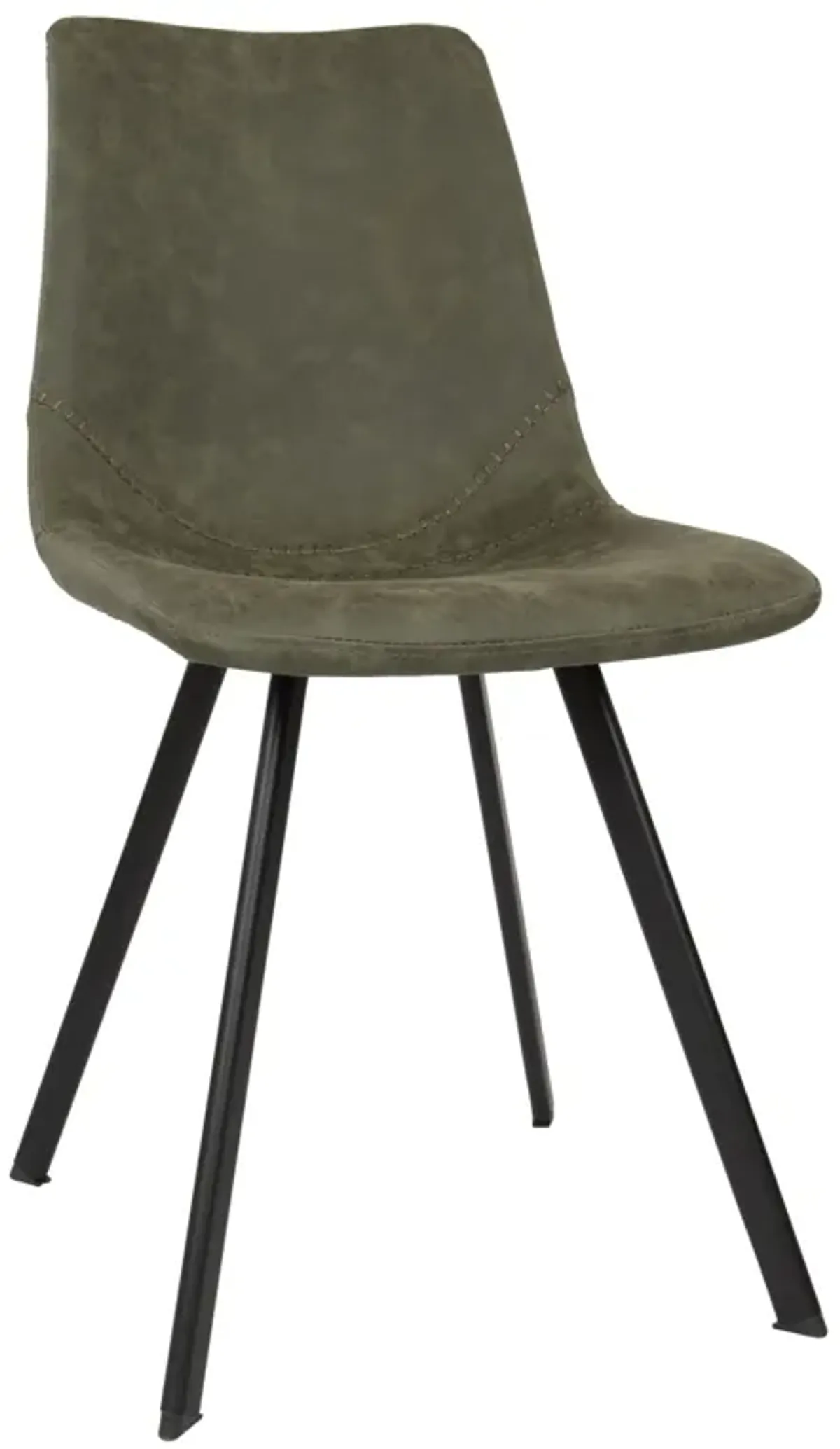 LeisureMod Markley Leather Dining Chair With Metal Legs in Olive Green