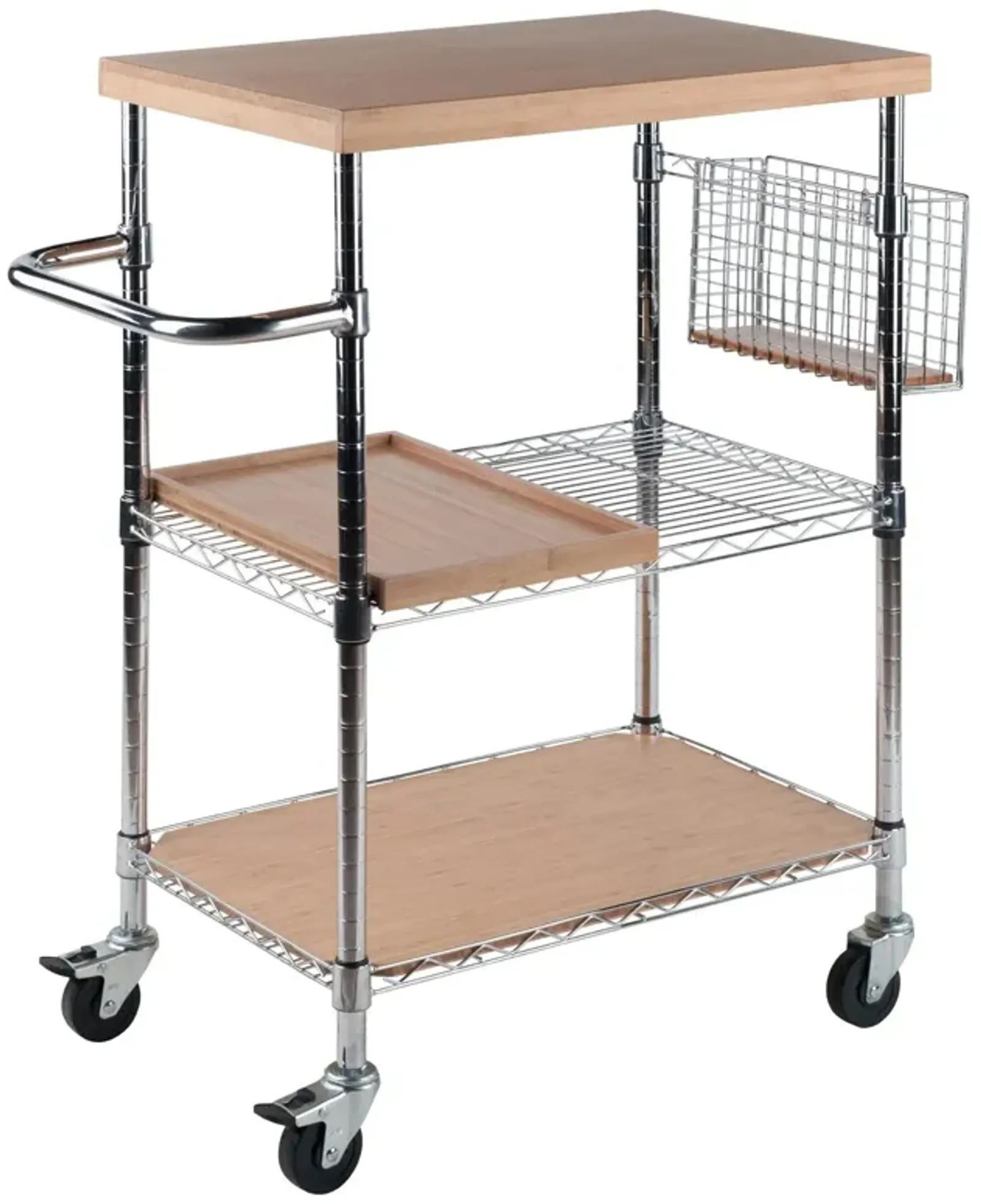 Madera Utility Kitchen Cart, Bamboo and Chrome