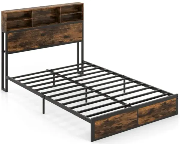 Hivvago Full Size Bed Frame with Storage Headboard Industrial Metal Platform Bed