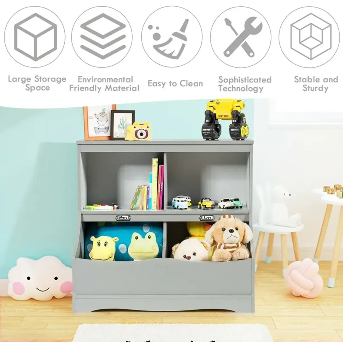 Kids Floor Cabinet Multi-Functional Bookcase