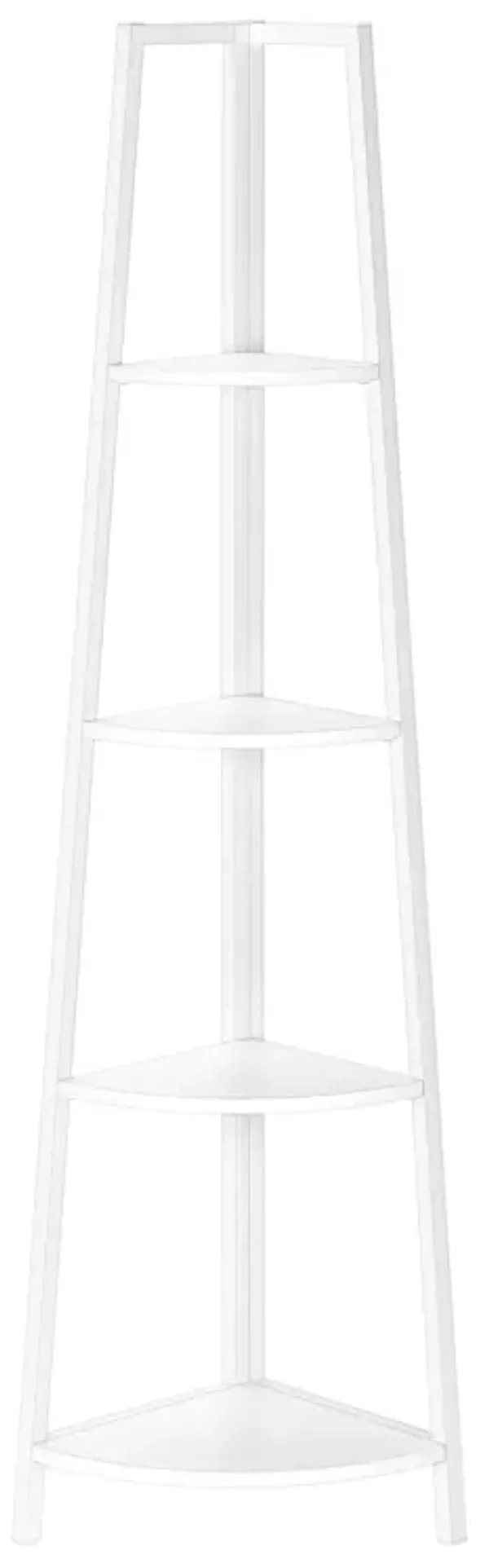 Monarch Specialties I 3665 Bookshelf, Bookcase, Etagere, Corner, 4 Tier, 60"H, Office, Bedroom, Metal, Laminate, White, Contemporary, Modern