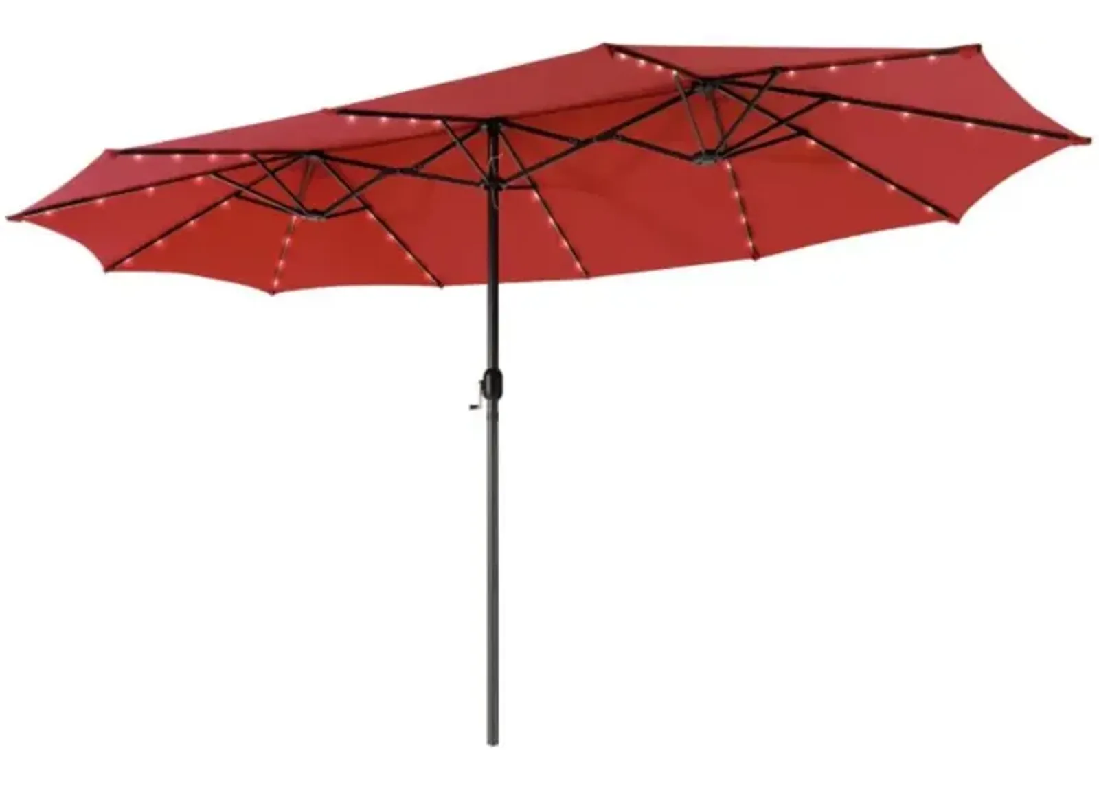 Hivvago 15 Feet Twin Patio Umbrella with 48 Solar LED Lights