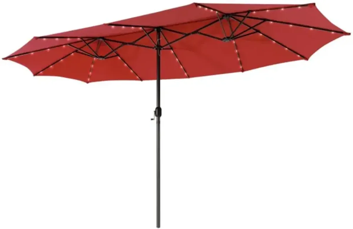 Hivvago 15 Feet Twin Patio Umbrella with 48 Solar LED Lights