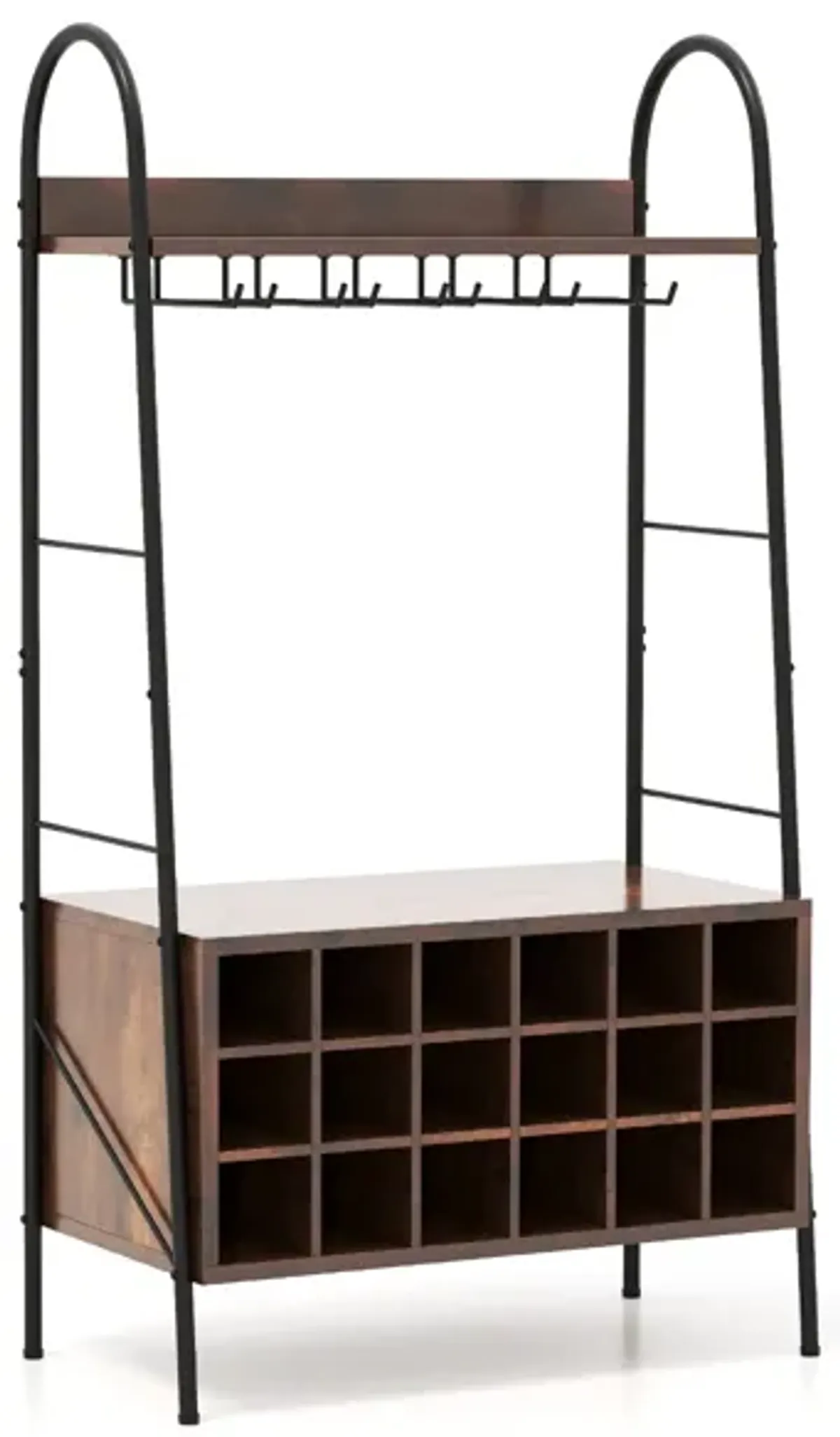 Baker's Rack with Detachable Wine Rack and 5 Rows of Stemware Holder-Rustic Brown