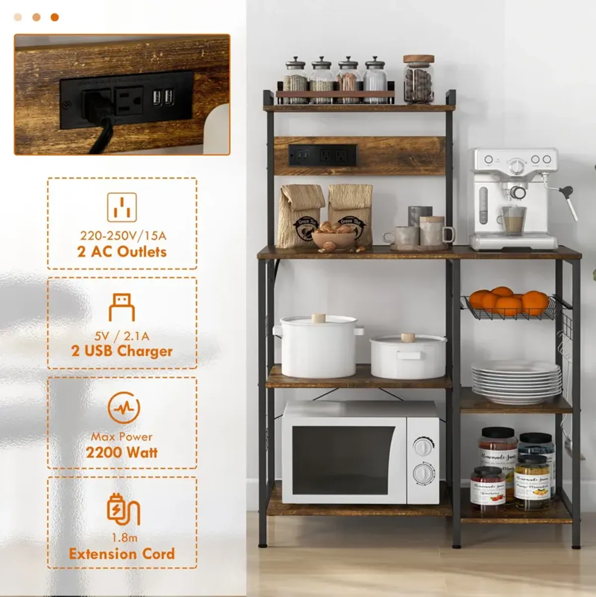 Kitchen Baker's Rack: Charging Station, Microwave Stand