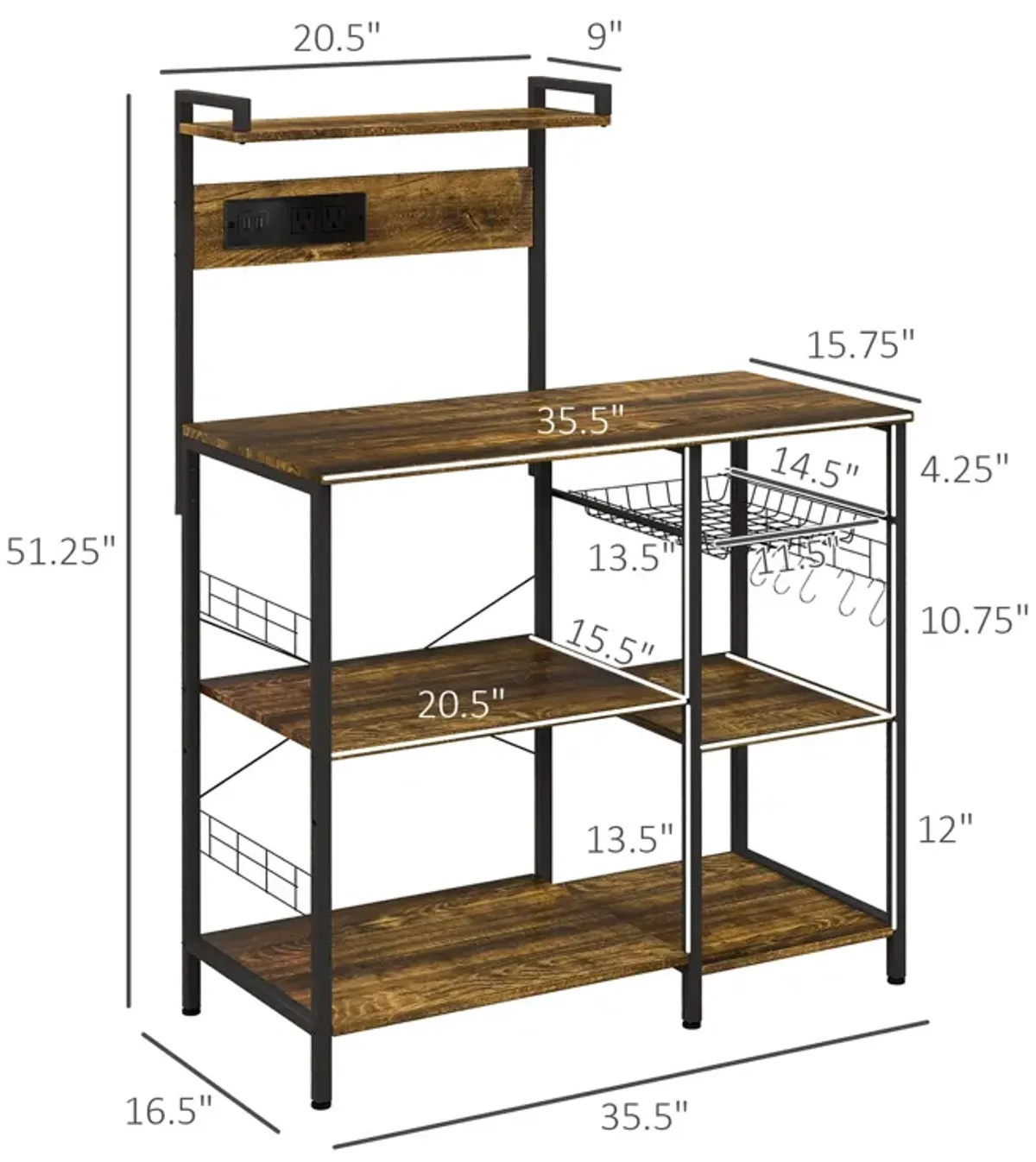 Kitchen Baker's Rack: Charging Station, Microwave Stand