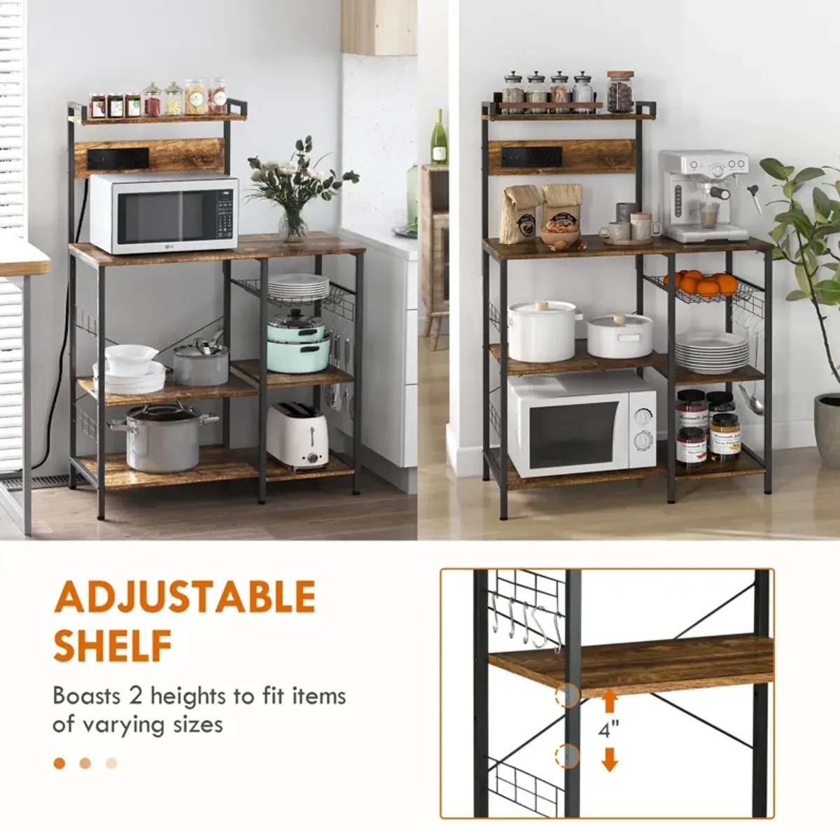 Kitchen Baker's Rack: Charging Station, Microwave Stand